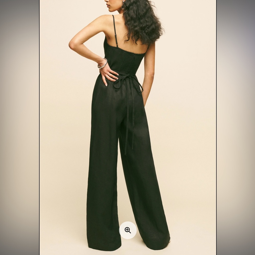 Reformation Petites Ciara Linen Jumpsuit Black - Size 4P - Picture 4 of 4